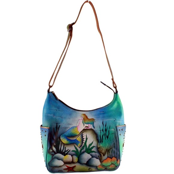 Anuschka Hand‎ Painted Hobo Bag – Blue Mermaid, Leather Purse, 9"x8.25"x4.75" - Picture 16 of 16